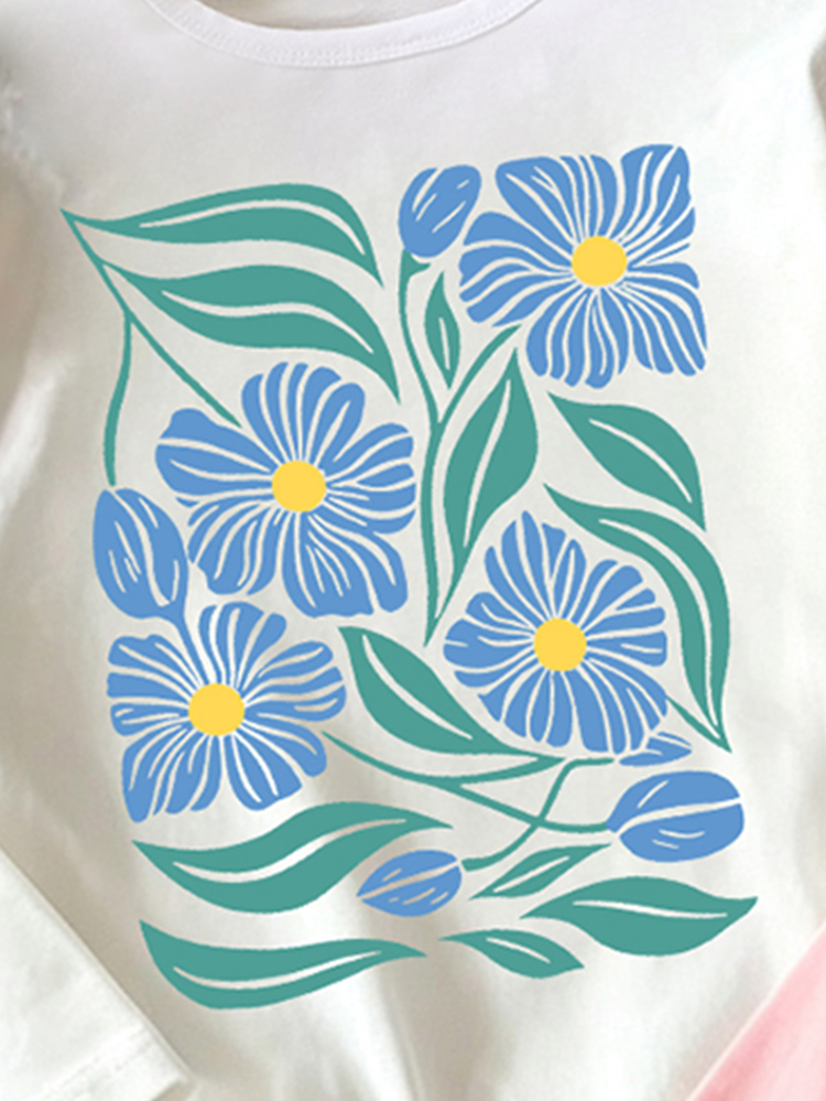 3 Pcs Young Girls Fall Tops Floral Daisy Print Long Sleeve Tops, Casual Fall Clothes - Multicolor - View 6