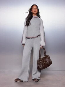 MISSGUIDED جاكيت صوف محبوك قصير بسحاب وألوان متباينة مع تفاصيل خطوط رياضية وياقة عالية وأكمام راجلان طويلة، قطعة أساسية لفصلي الخريف والشتاء - متعدد الألوان - مشاهدة 2