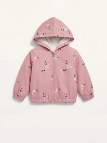SHEIN 女嬰可愛休閒粉色花卉圖案連帽秋冬抓絨內裡外套 - 粉色 - 查看 6