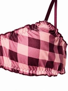 AiiRZ Gingham Check Satin Bralette And Thong Set With Ruched Detail And Contrast Zig-Zag Trim Lingerie Set - Multicolor - View 3