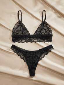 Charlaine Ladies Solid Color Lace Sexy Lingerie Set For Going Out, Baddie Look - Black - View 2