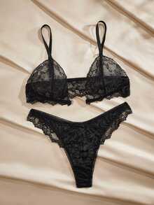 Charlaine Ladies Solid Color Lace Sexy Lingerie Set For Going Out, Baddie Look - Black - View 5