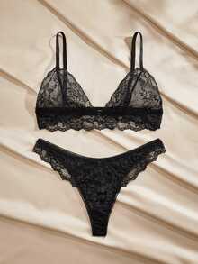 Charlaine Ladies Solid Color Lace Sexy Lingerie Set For Going Out, Baddie Look - Black - View 1
