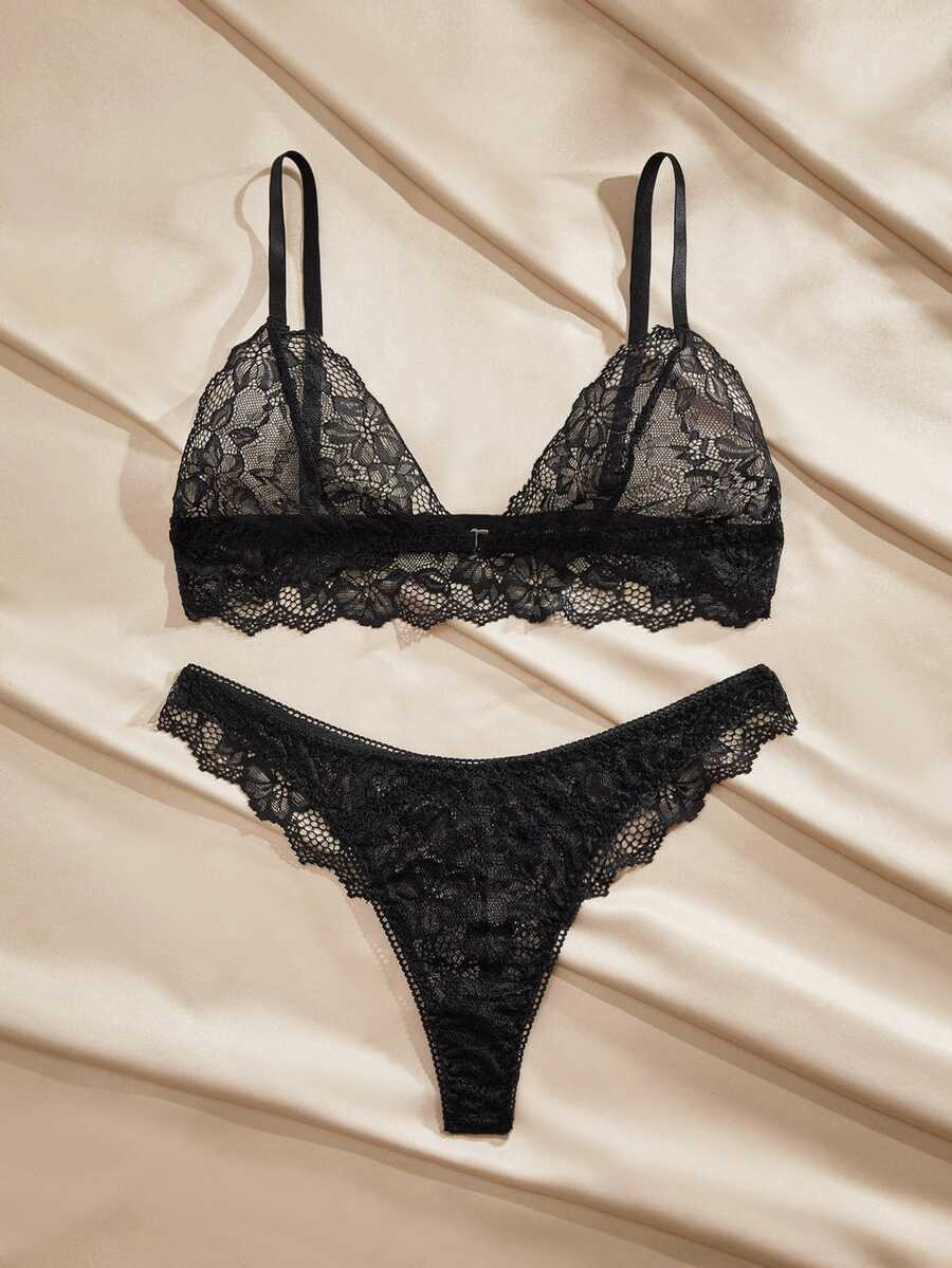 Charlaine Ladies Solid Color Lace Sexy Lingerie Set For Going Out, Baddie Look - Black - View 1
