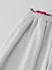 SHEIN 青少年女孩字母圖案休閒日常穿著運動長褲 - 淺灰色 - 查看 4