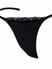 AiiRZ Lace Trim G-String Thong 2-Pack Barely-There Micro Triangle Front Minimal Coverage Scallop Edge Valentine Lingerie - Black - View 3