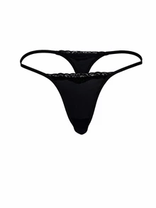 AiiRZ Lace Trim G-String Thong 2-Pack Barely-There Micro Triangle Front Minimal Coverage Scallop Edge Valentine Lingerie - Black - View 1