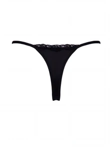 AiiRZ Lace Trim G-String Thong 2-Pack Barely-There Micro Triangle Front Minimal Coverage Scallop Edge Valentine Lingerie - Black - View 2