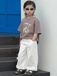 Dazy Kids 小男孩純色寬腿鬆身長褲，休閒百搭 - 白色 - 查看 3