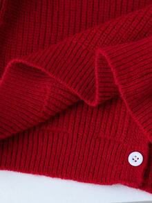 SHEIN Red Retro Fairy Bow Cardigan For Girls, Autumn Back-To-School Fashionable Cute Knit Sweater, Young Girls Button Front Christmas Clothes Shrug Jacket - Red - View 9