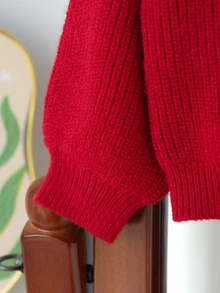 SHEIN Red Retro Fairy Bow Cardigan For Girls, Autumn Back-To-School Fashionable Cute Knit Sweater, Young Girls Button Front Christmas Clothes Shrug Jacket - Red - View 8
