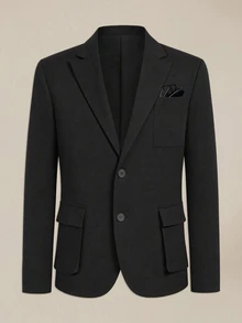 EASEVO Men's Plus Size Casual Woven Long Sleeve 3D Pocket Blazer Jacket Halloween Winter Party Autumn  - Black - View 3