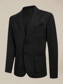 EASEVO Men's Plus Size Casual Woven Long Sleeve 3D Pocket Blazer Jacket Halloween Winter Party Autumn  - Black - View 2