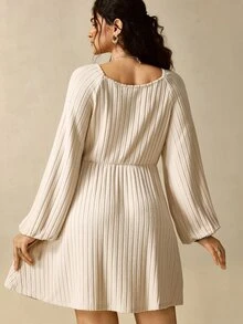 Nubod Plus Size Women V-Neck Pleated Casual Daily Summer Dress Fall - Apricot - View 2