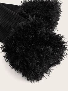Sweetina Solid Fuzzy Trim Open Front Crop Fall Clothes Women Jacket - Black - View 3