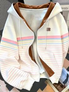 Resyla Women's Outerwear Top, Autumn/Winter New Style, Fashionable Versatile, Multi-Color Striped, Student, White Pink Sweatshirt - Multicolor - View 1