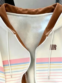 Resyla Women's Outerwear Top, Autumn/Winter New Style, Fashionable Versatile, Multi-Color Striped, Student, White Pink Sweatshirt - Multicolor - View 4