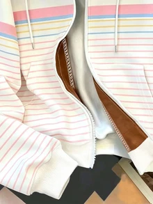 Resyla Women's Outerwear Top, Autumn/Winter New Style, Fashionable Versatile, Multi-Color Striped, Student, White Pink Sweatshirt - Multicolor - View 3