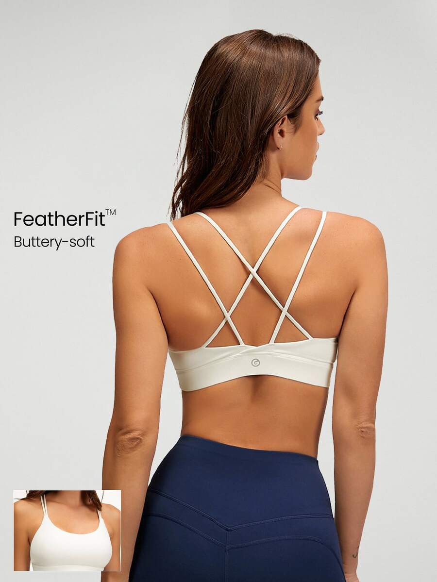 GLOWMODE FeatherFit™ Strappy Back Sports Bra Tank Top Low Impact Yoga Pilates Daily Spring Summer