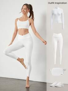 GLOWMODE FeatherFit™ Strappy Back Sports Bra Tank Top Low Impact Yoga Pilates Daily Spring Summer - White - View 7