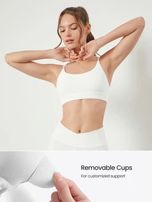 GLOWMODE FeatherFit™ Strappy Back Sports Bra Tank Top Low Impact Yoga Pilates Daily Spring Summer - White - View 3