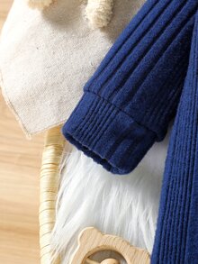 SHEIN 2pcs Newborn Baby Unisex Jumpsuit Everyday Casual Dark Blue Ribbed Knit Letter Patch Long Sleeve Crew Neck Regular Autumn Winter Infant Romper Cozy - Royal Blue - View 6