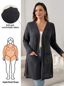 Shapeblank Plus-Size Women's Autumn/Winter Casual Western Gothic Stretch Grey Long Cardigan Office Formal Teacher Club Fall - Black - View 1