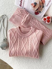SHEIN Genkimix Kids 女童秋冬休閒純色針織套衫與長褲套裝 - 彩色 - 查看 7