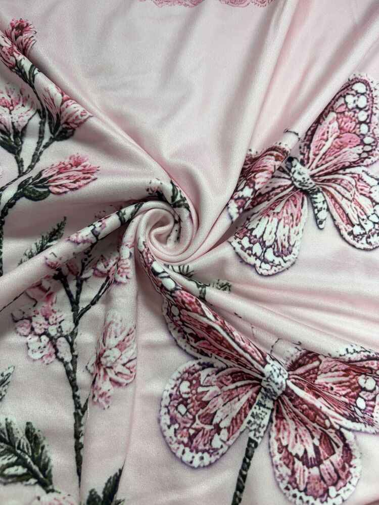 Breezaya Boho Pink Floral Butterfly Print Crew Neck Short Sleeve Tee Vintage Rose Pattern Casual Summer Tops - Multicolor - View 5