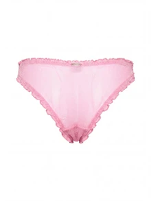 Missguided x Playboy Pink Mesh Thong With Ruffle Lace Trim Rhinestone Bunny Charm And Embroidered Logo Valentine Lingerie - Pink - View 2