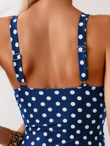 SHEIN Swim 女款圓點印花扭轉前胸連身泳衣 - 藏蓝色 - 查看 12
