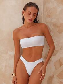 Swim Chiccia Summer Beach Bandeau High Cut Bikini Set - White - View 11