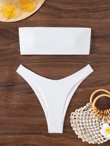 Swim Chiccia Summer Beach Bandeau High Cut Bikini Set - White - View 8
