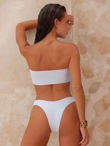 Swim Chiccia Summer Beach Bandeau High Cut Bikini Set - White - View 3