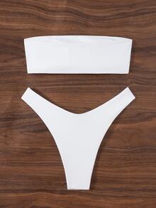 Swim Chiccia Summer Beach Bandeau High Cut Bikini Set - White - View 9