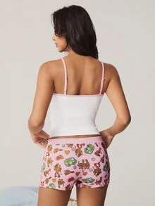 SCOOBY-DOO X SHEIN Women's Cartoon Print Camisole And Shorts Pajama Set - Baby Pink - View 2
