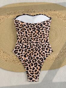 Swim Chiccia Swim Vcay Women Leopard Print Ruched Front One-Piece Swimsuit For Summer Beach Vacation - Multicolor - View 4