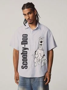 SCOOBY-DOO X SHEIN Men's Striped Short Sleeve Single-Breasted Shirt - Light Grey - View 4