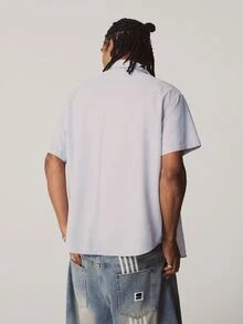 SCOOBY-DOO X SHEIN Men's Striped Short Sleeve Single-Breasted Shirt - Light Grey - View 2