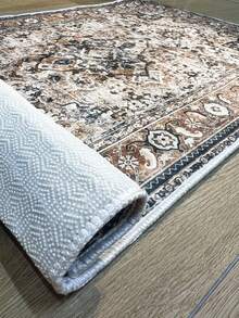 Pinkie Home - 1pc Vintage Persian-Floral & Stripted Bohemian Area Rug/Carpet/Bath Mat, Suitable For Bathroom, Kitchen, Entryway, Hallway, Bedside, Living Room, Bedroom, Machine Washable Rug, Home Decor - Chocolate Brown - View 3