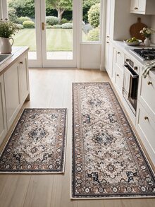 Pinkie Home - 1pc Vintage Persian-Floral & Stripted Bohemian Area Rug/Carpet/Bath Mat, Suitable For Bathroom, Kitchen, Entryway, Hallway, Bedside, Living Room, Bedroom, Machine Washable Rug, Home Decor - Chocolate Brown - View 9