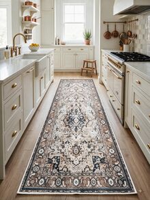 Pinkie Home - 1pc Vintage Persian-Floral & Stripted Bohemian Area Rug/Carpet/Bath Mat, Suitable For Bathroom, Kitchen, Entryway, Hallway, Bedside, Living Room, Bedroom, Machine Washable Rug, Home Decor - Chocolate Brown - View 10