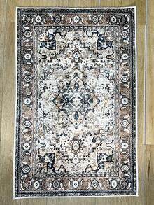 Pinkie Home - 1pc Vintage Persian-Floral & Stripted Bohemian Area Rug/Carpet/Bath Mat, Suitable For Bathroom, Kitchen, Entryway, Hallway, Bedside, Living Room, Bedroom, Machine Washable Rug, Home Decor - Chocolate Brown - View 5