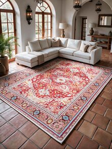 Pinkie Home - 1pc Vintage Persian-Floral & Stripted Bohemian Area Rug/Carpet/Bath Mat, Suitable For Bathroom, Kitchen, Entryway, Hallway, Bedside, Living Room, Bedroom, Machine Washable Rug, Home Decor - Red - View 12