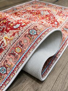 Pinkie Home - 1pc Vintage Persian-Floral & Stripted Bohemian Area Rug/Carpet/Bath Mat, Suitable For Bathroom, Kitchen, Entryway, Hallway, Bedside, Living Room, Bedroom, Machine Washable Rug, Home Decor - Red - View 6