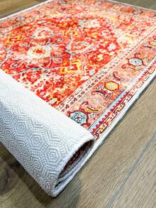 Pinkie Home - 1pc Vintage Persian-Floral & Stripted Bohemian Area Rug/Carpet/Bath Mat, Suitable For Bathroom, Kitchen, Entryway, Hallway, Bedside, Living Room, Bedroom, Machine Washable Rug, Home Decor - Red - View 4