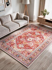 Pinkie Home - 1pc Vintage Persian-Floral & Stripted Bohemian Area Rug/Carpet/Bath Mat, Suitable For Bathroom, Kitchen, Entryway, Hallway, Bedside, Living Room, Bedroom, Machine Washable Rug, Home Decor - Red - View 2