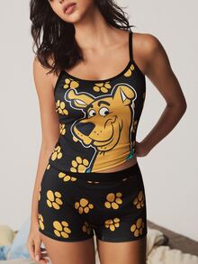 SCOOBY-DOO X SHEIN Cartoon Print Camisole & Boyshort Panty Set - Black - View 7