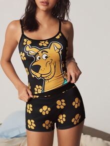 SCOOBY-DOO X SHEIN Cartoon Print Camisole & Boyshort Panty Set - Black - View 5