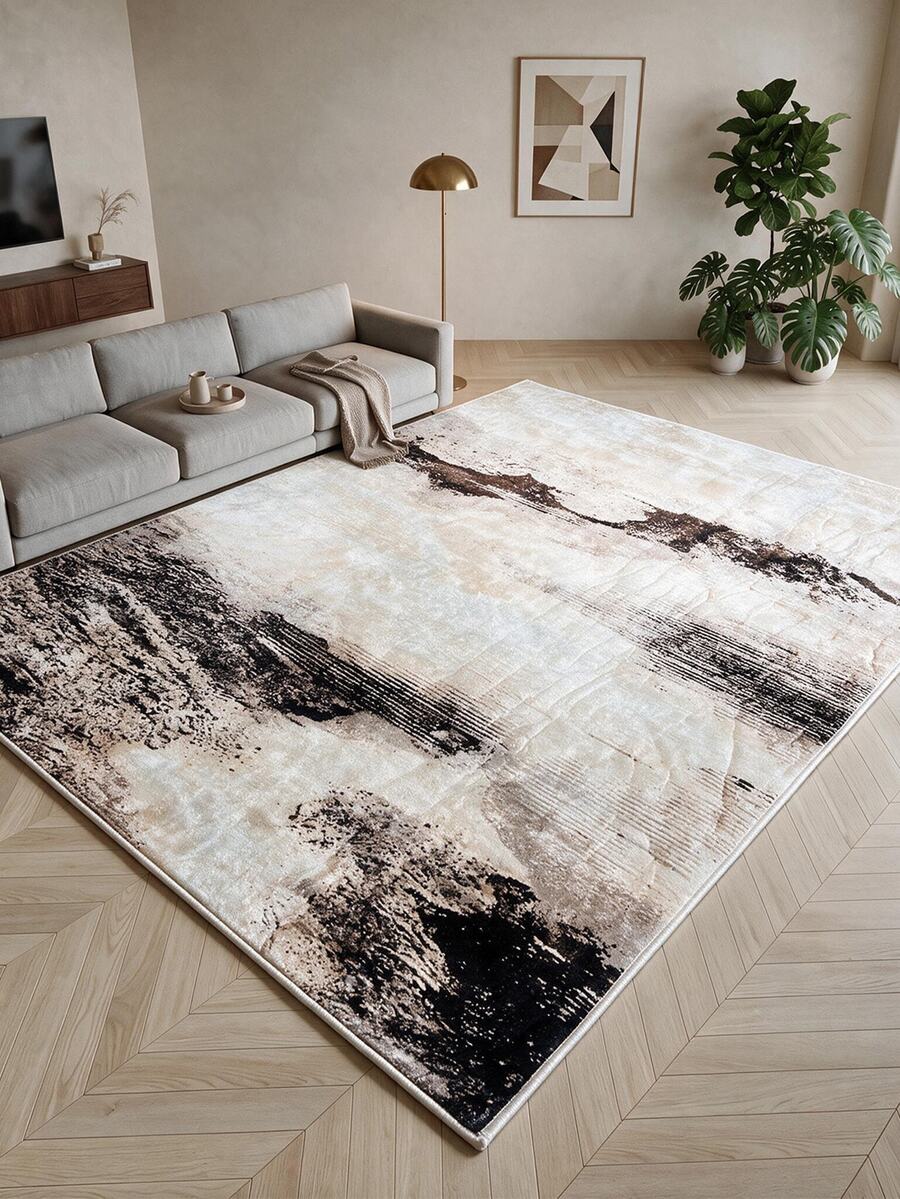 Pinkie Home - 1pc Modern, Luxurious, And Abstract Scandinavian-Style Rug; Textured And Soft, Cream Tones; Suitable For Bathrooms, Kitchens, Entryways, Hallways, Bedside Areas, Living Rooms, And Bedrooms; Machine-Washable Floor Covering; Home Decor. - Mocha Brown - View 1